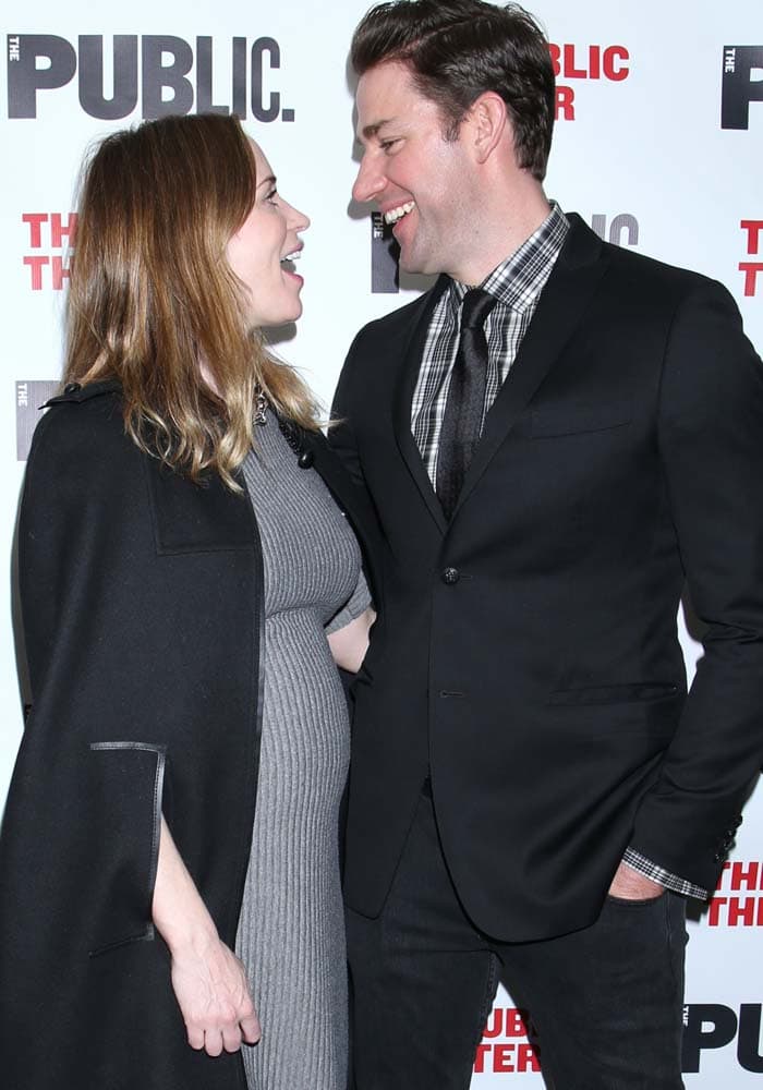 Emily Blunt and husband John Krasinski share a laugh on the red carpet