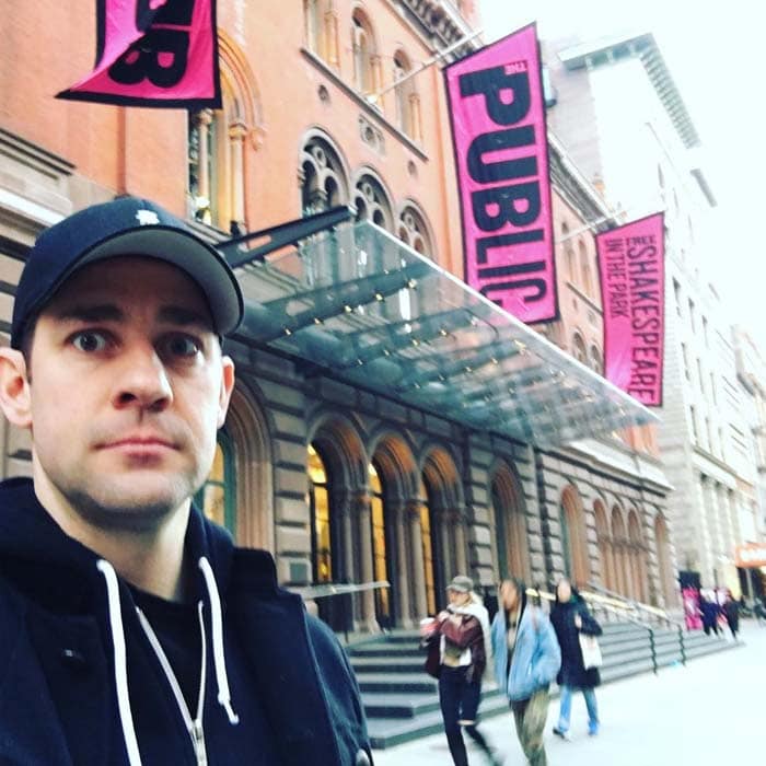 Via John Krasinski's social media captioned: "My first public theatre performance ever is tonight! I'm not nervous.... Do I look nervous?? #DryPowder #ThePublicTheatre"