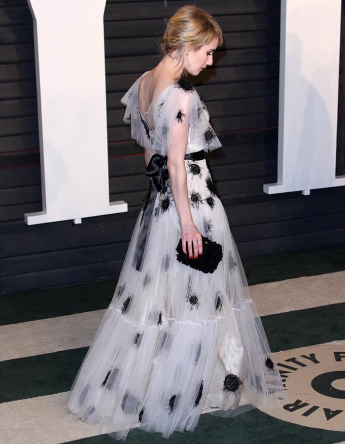 Emma Roberts in Yanina SS16 Couture Collection Gown at the 2016 Vanity Fair Oscar Party