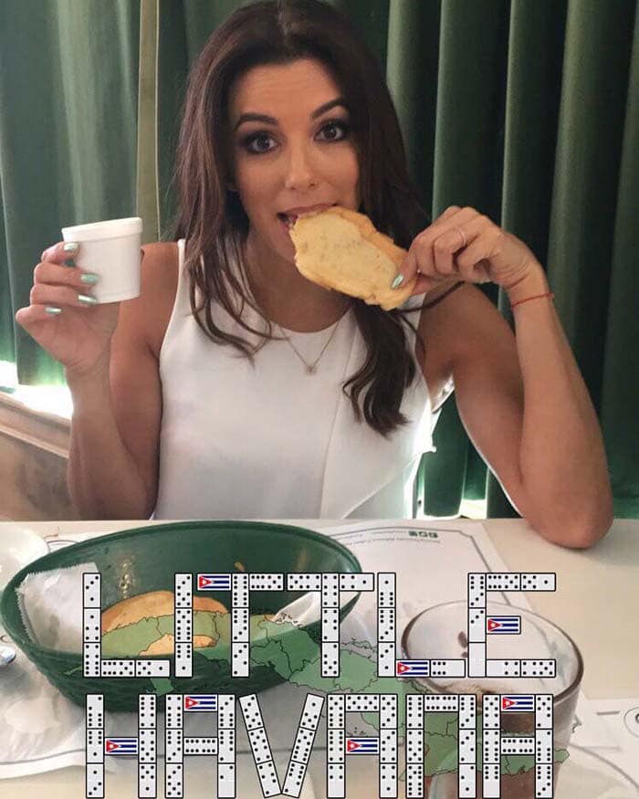 Via Eva Longoria's social media, captioned, "Couldn't go to Café Versailles without getting a Cortadito! #SoGood 😍"