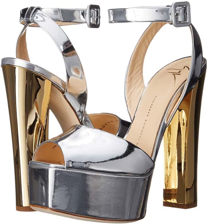 Giuseppe Zanotti Metallic Leather High-Heel Sandal in Argent