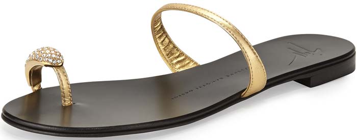 Giuseppe Zanotti Metallic Crystal Toe Ring Sandal in Gold