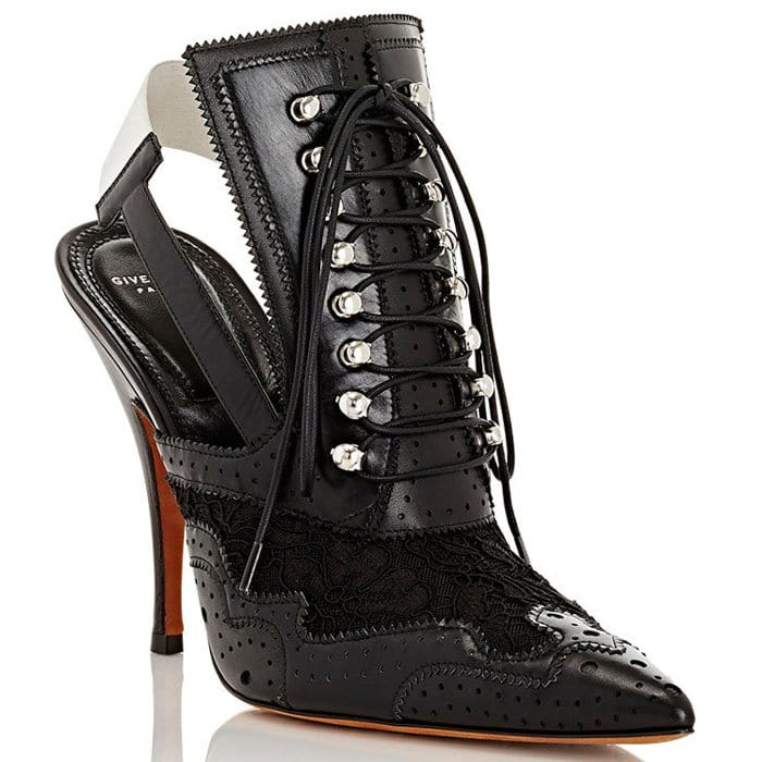 Givenchy 'Rima' Leather-and-Lace Lace-Up Slingback Pumps