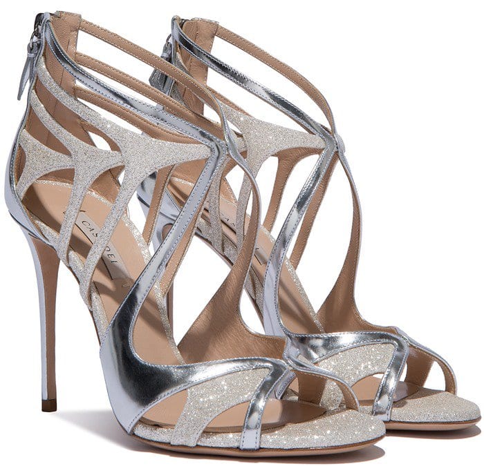 Casadei Glitter and Mirrored-Leather Evening Sandals