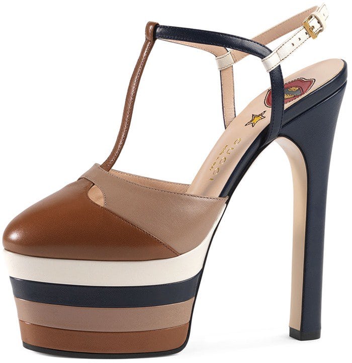 Gucci Angel Colorblock Leather Platform Pump in Cuir Rose Blue White