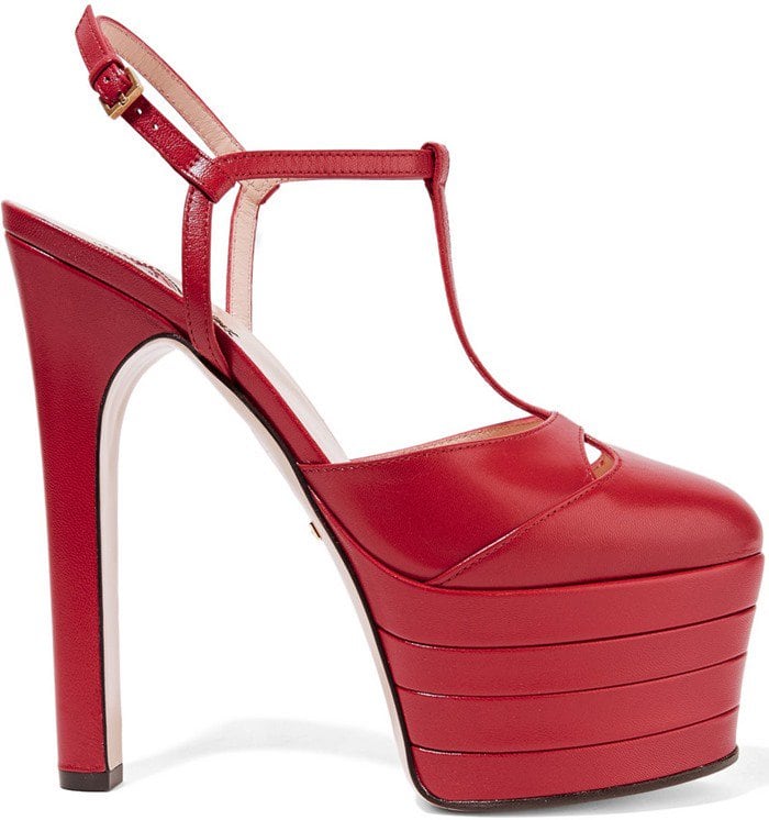 Gucci 'Angel' Leather Platform Pumps in Hibiscus Red
