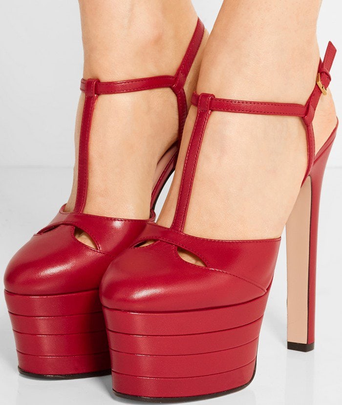 Gucci 'Angel' Leather Platform Shoes in Hibiscus Red