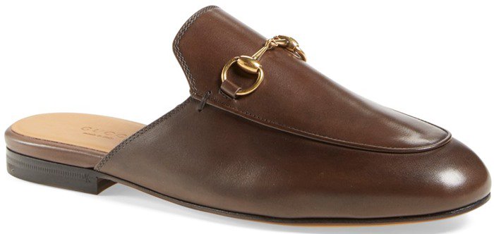 Gucci "Princetown" Mule Loafer in Black Leather and Fondente Brown