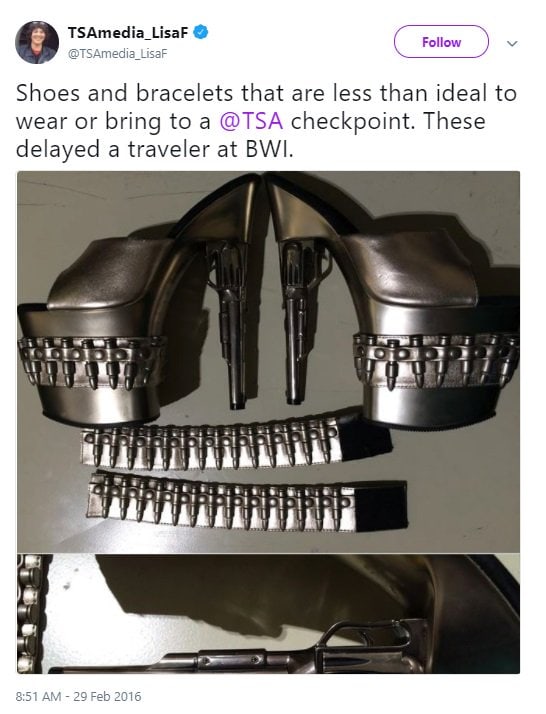 Shoes and bracelets that are less than ideal to wear or bring to a @TSA checkpoint