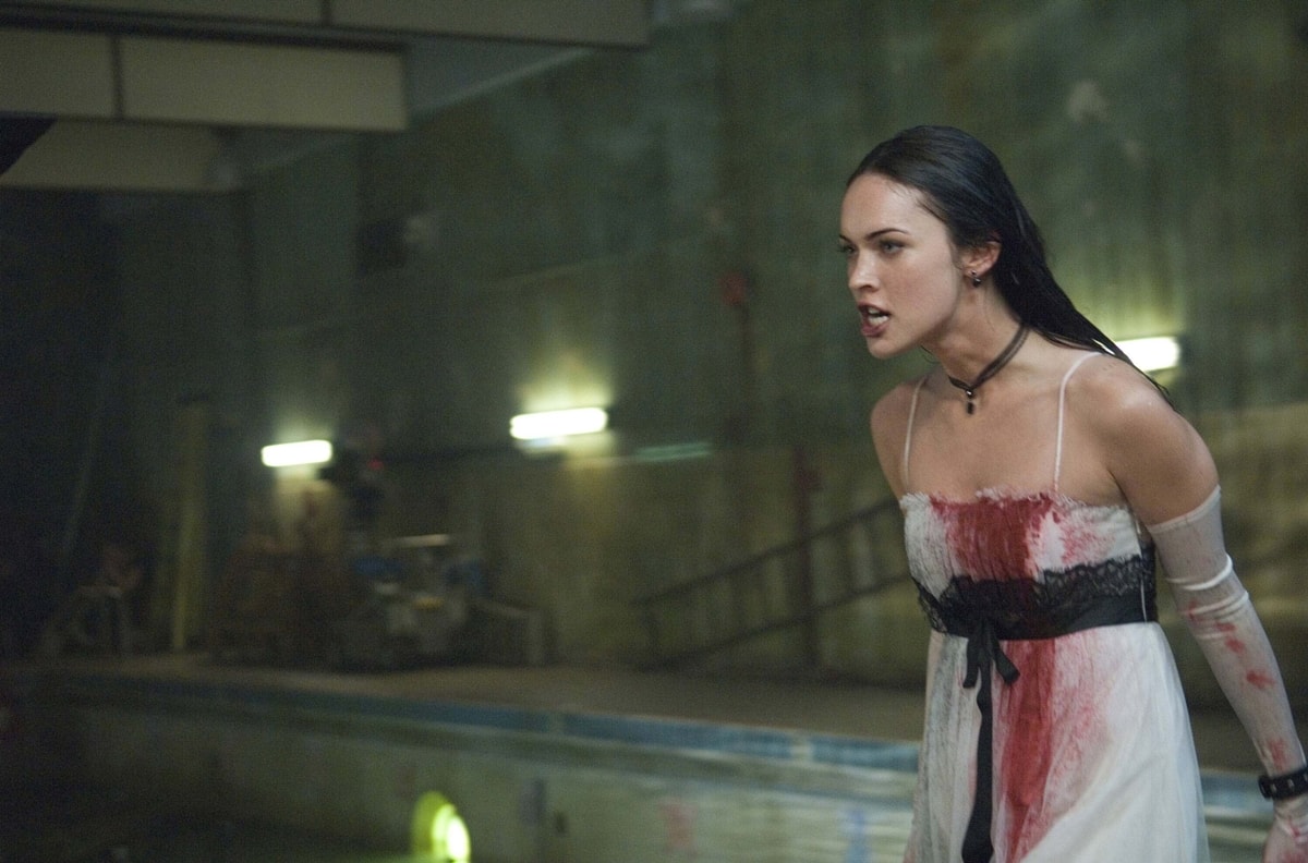 Megan Fox as the fierce and blood-soaked Jennifer Check in a climactic scene from the 2009 cult horror-comedy Jennifer's Body
