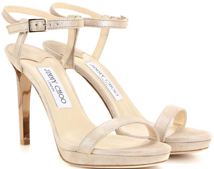 Jimmy Choo Claudette Shimmery Leather 120mm Sandal in Nude