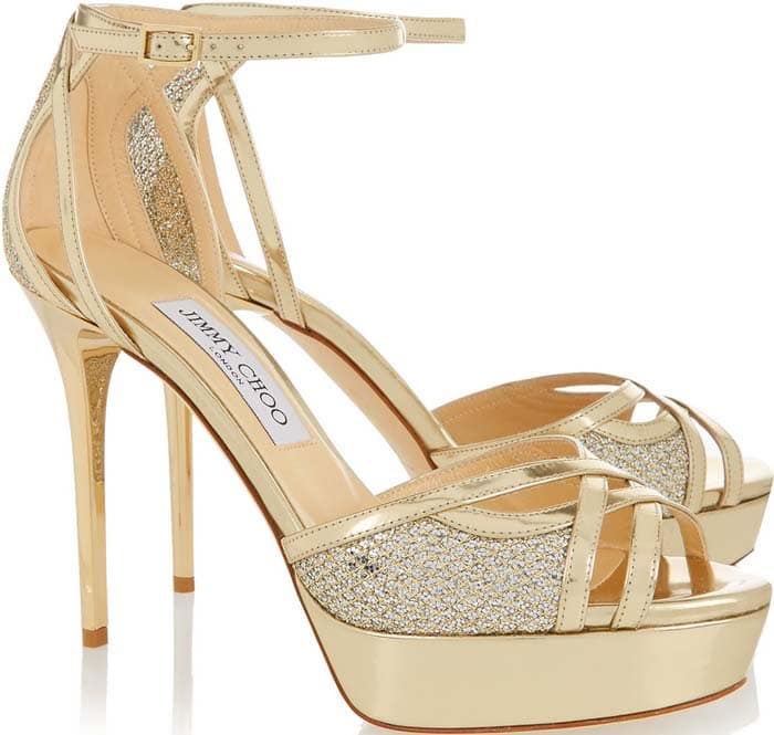 Gold Jimmy Choo "Laurita" Glittered Leather Sandals