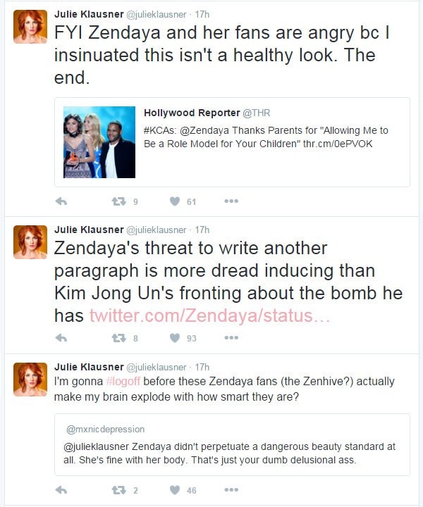 Julie Klausner wanted to continue her Twitter feud with Zendaya after the Kids' Choice Awards