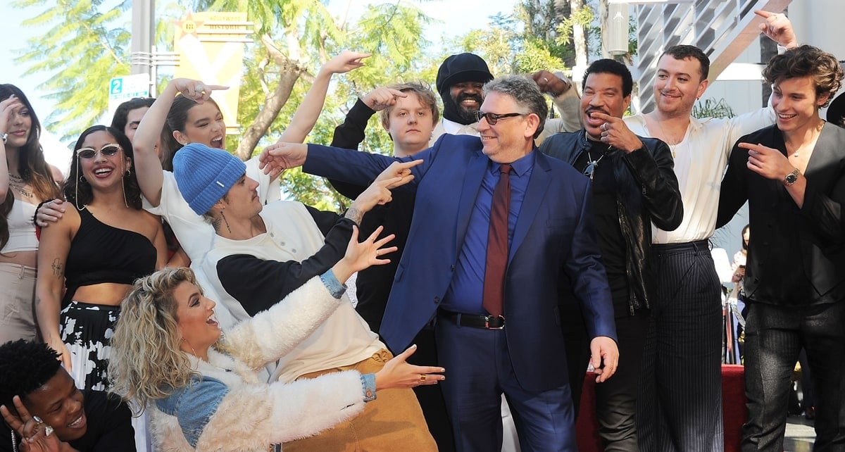 Justin Bieber, Sir Lucian Grainge, Tori Kelly, Sam Smith, Beck, Shawn Mendes, Hailee Steinfeld, Lionel Richie at the induction ceremony for Star on the Hollywood Walk of Fame for Sir Lucian Grainge