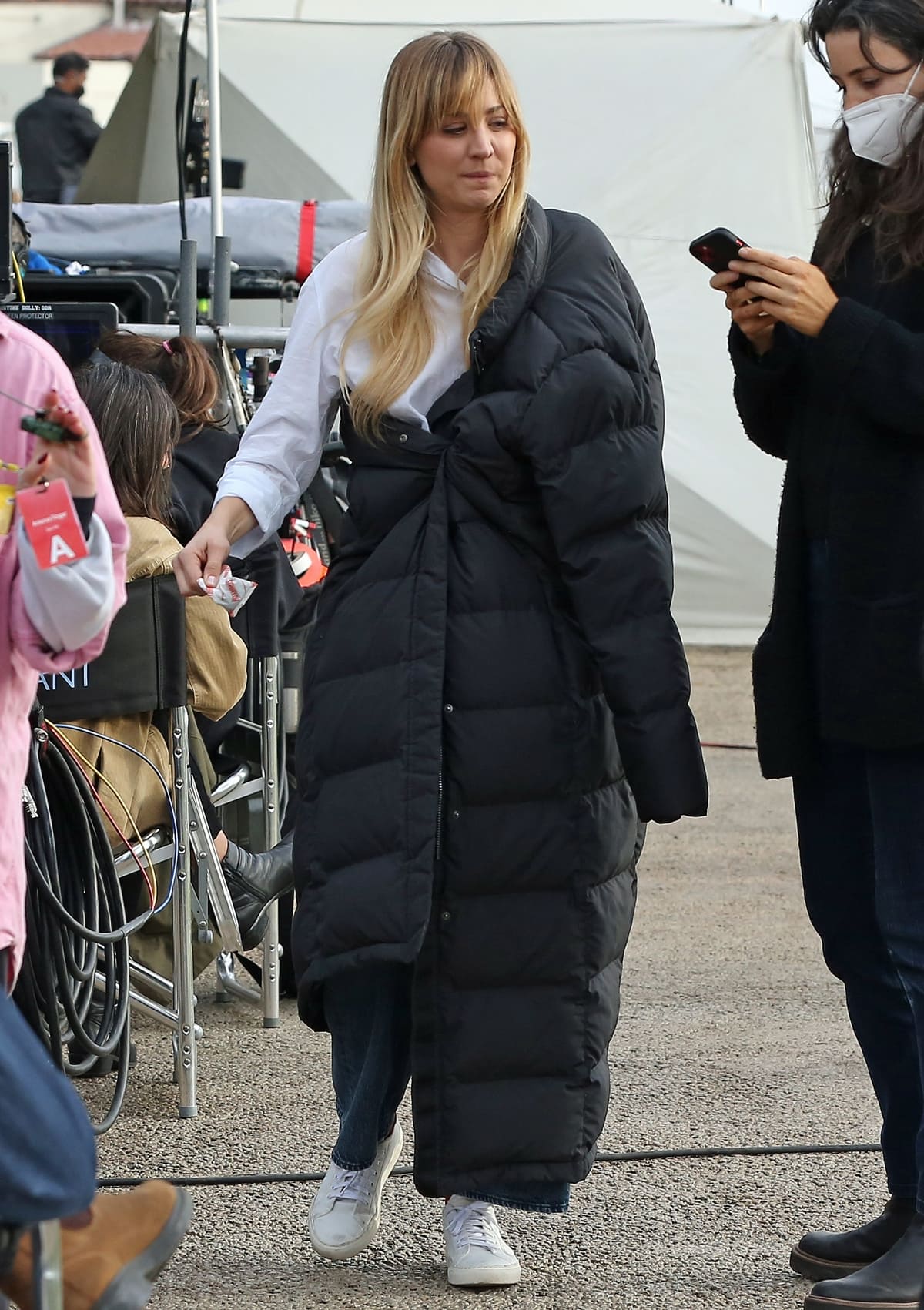 Kaley Cuoco filming the upcoming second season of her HBO Max series The Flight Attendant