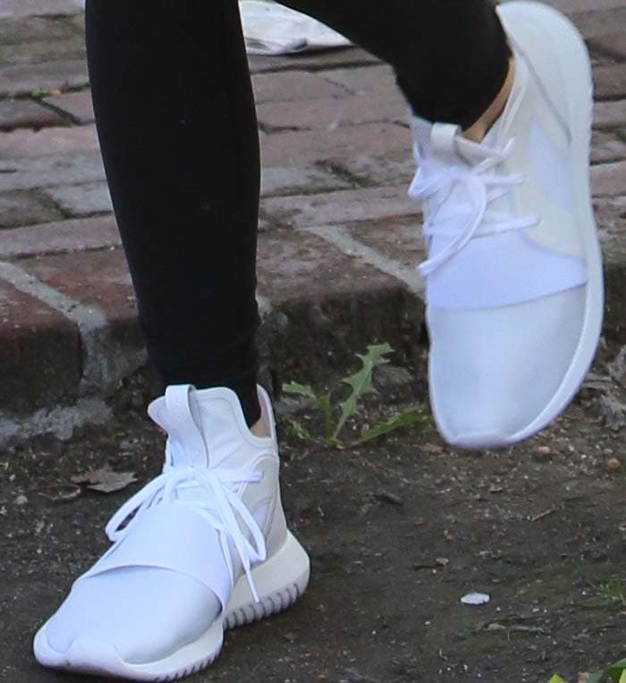Kendall Jenner's white Adidas Tubular Defiant sneakers