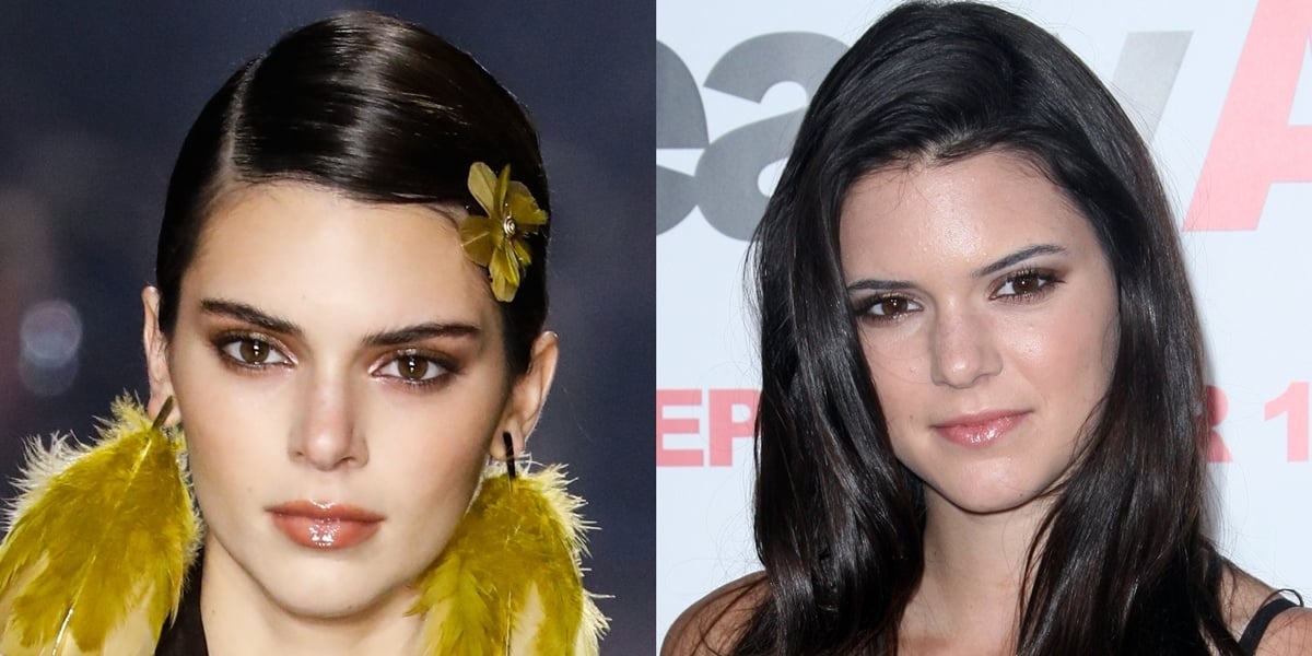 Before and after rumored plastic surgery: Kendall Jenner in 2010 (R) and 2020