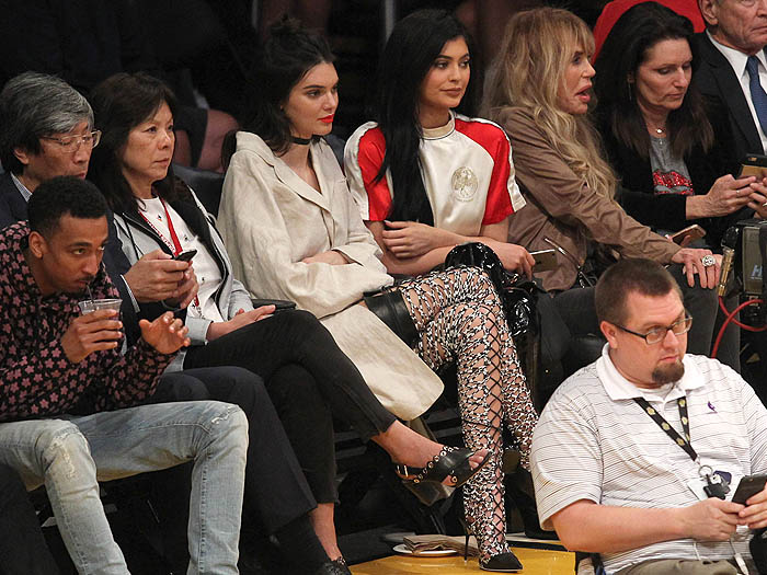 Kendall and Kylie Jenner watching the basketball game between the Los Angeles Lakers and Sacramento Kings 