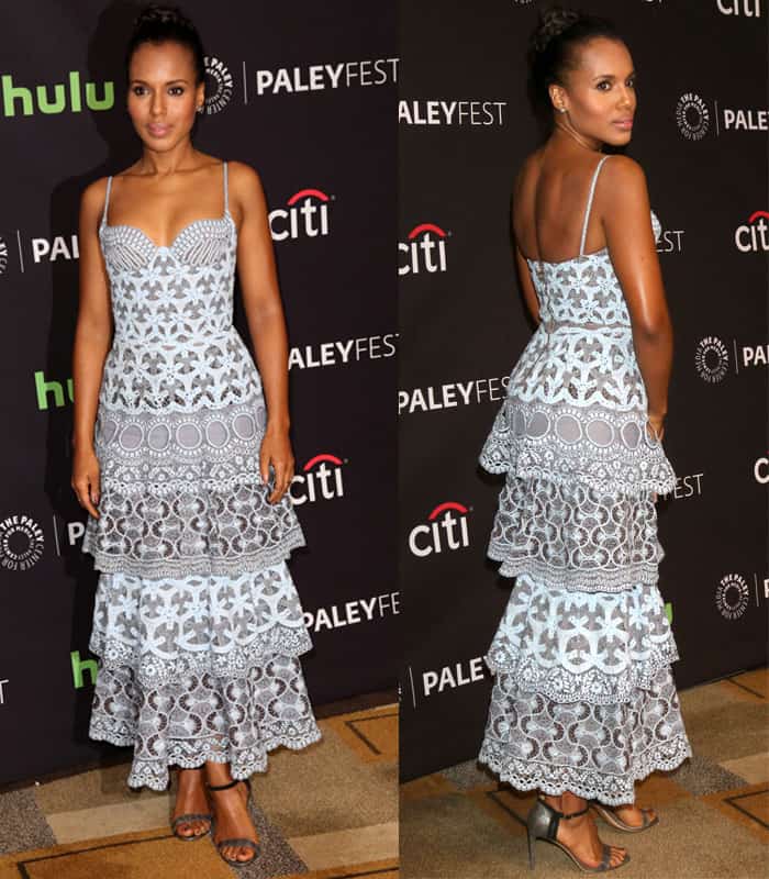 Kerry Washington stuns in a delicate, tiered Ulyana Sergeenko dress, perfectly paired with sleek sandals and a chic updo at the 33rd Annual PaleyFest Los Angeles