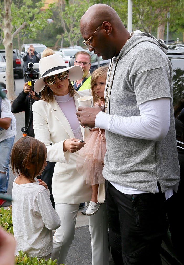 Kourtney Kardashian, children Penelope and Mason and Lamar Odom attend an Easter Sunday service