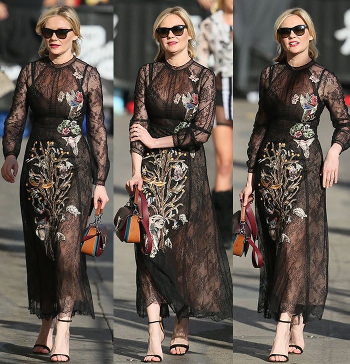 Kirsten Dunst wears a Valentino dress and Salvatore Ferragamo's “Angie” sandals