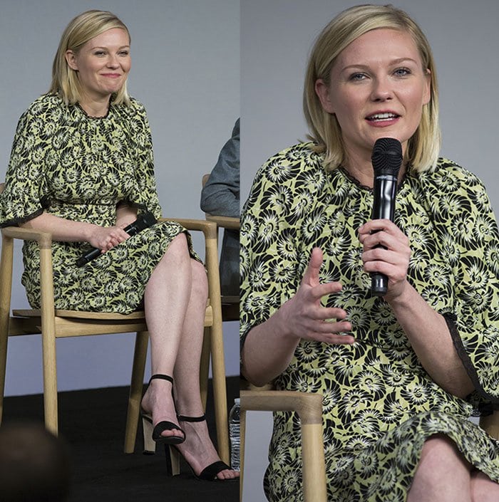 Kirsten Dunst promotes her upcoming film in a patterned dress