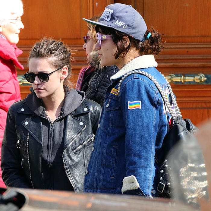 Kristen Stewart wears a Saint Laurent motorcycle D-ring leather jacket