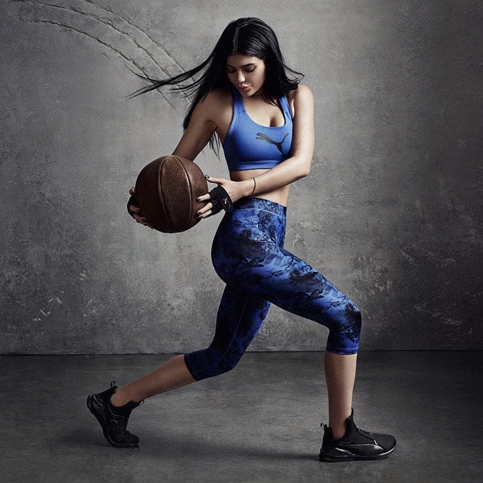 Kylie Jenner modeling the Puma Fierce sneakers 