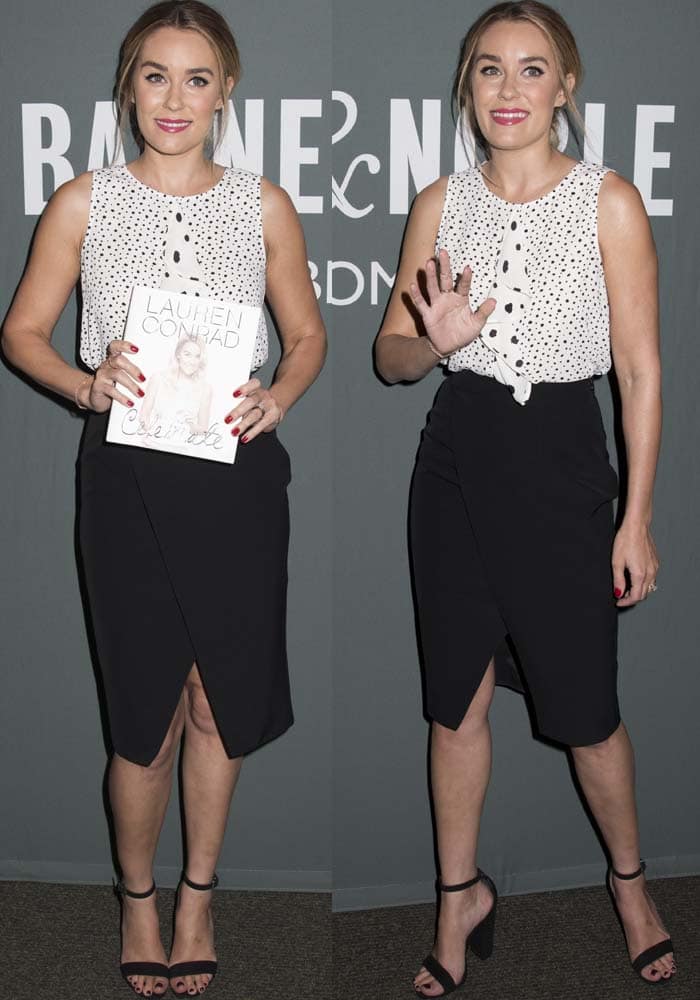 Lauren wears pieces from her third fashion line Paper Crown to her book signing in New York