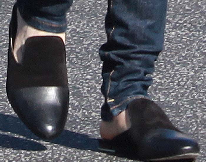 Lily Collins's feet in Rag & Bone slip-on shoes