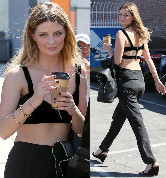 Mischa Barton holds a coffee as she arrives at the "Dancing With The Stars" rehearsal studio