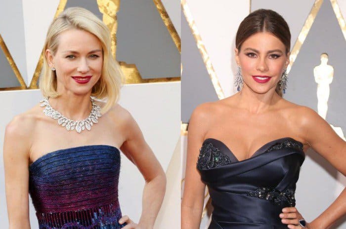 Naomi Watts sofia vergara navy purple gown oscars 2016