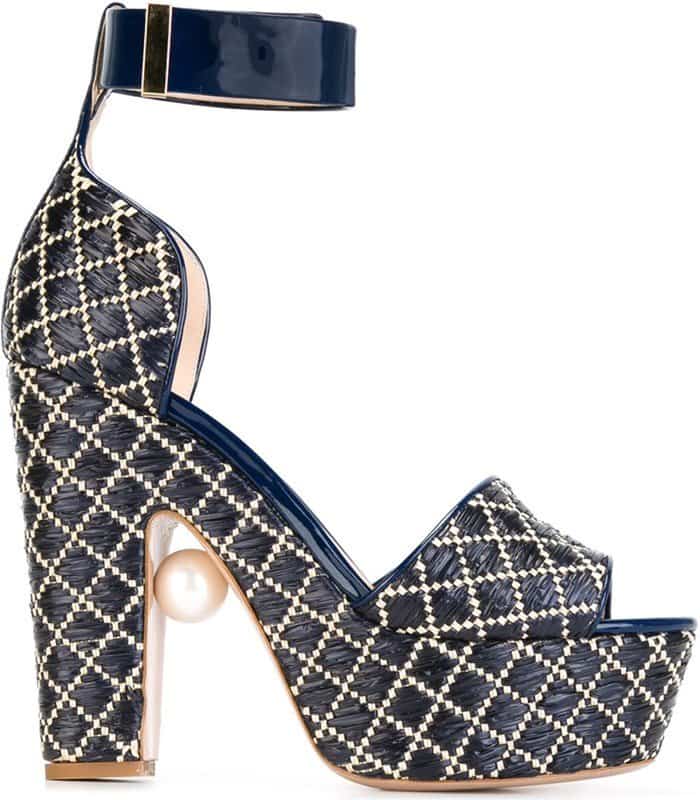 Nicholas Kirkwood Maya Platform Sandals in Navy and Cream Calf Leather