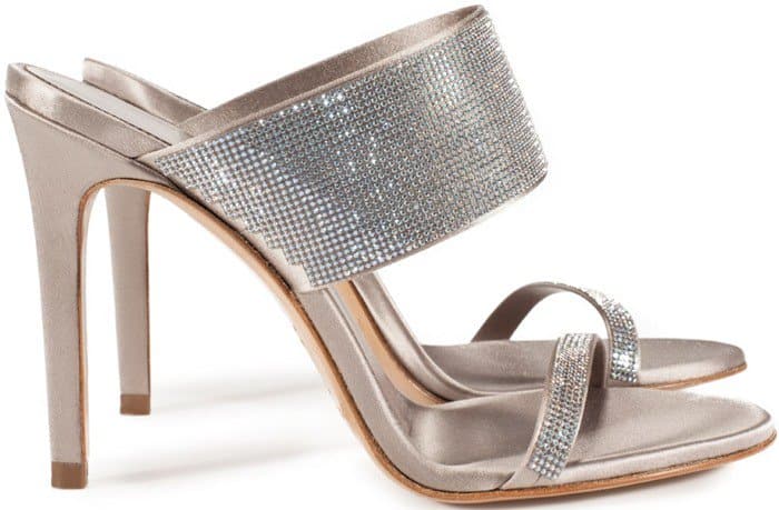 Pedro Garcia Silver "Camelia" Crystal Satin Mule Sandals