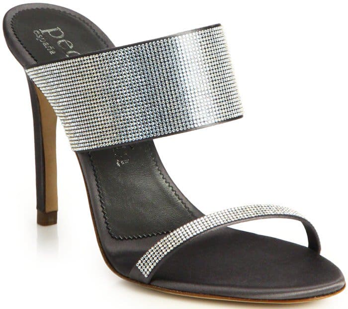 Pedro Garcia Silver "Camelia" Crystal Satin Mule Sandals