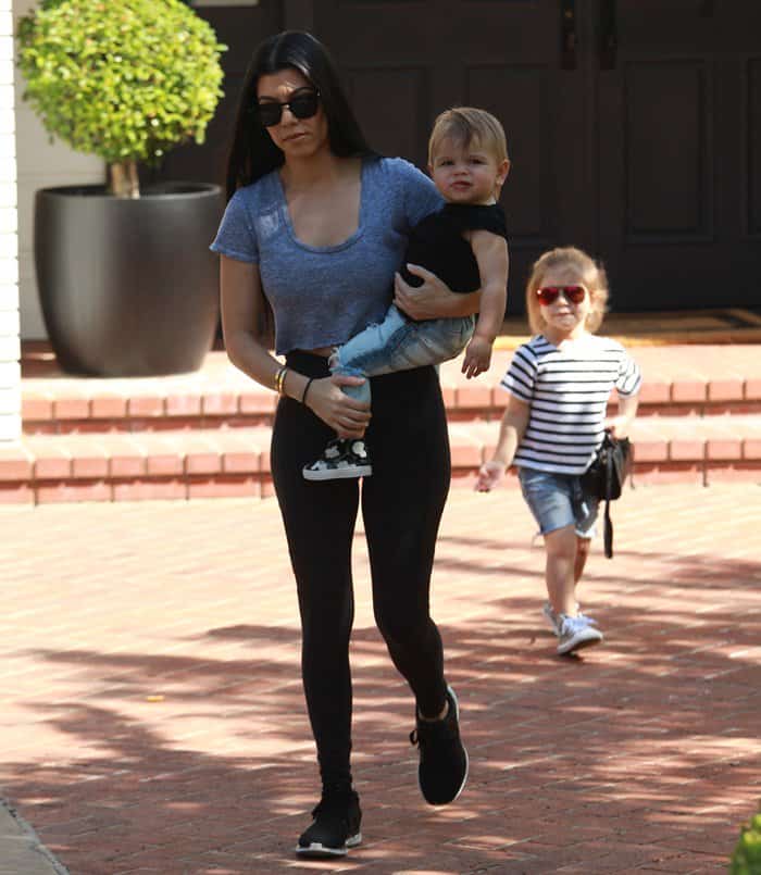 Kourtney Kardashian with Penelope Disick and Reign Disick in Hollywood Hills, California on February 26, 2016