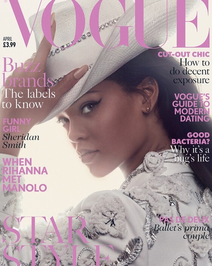 Rihanna channels her inner country girl on the cover of British Vogue‘s April 2016 issue