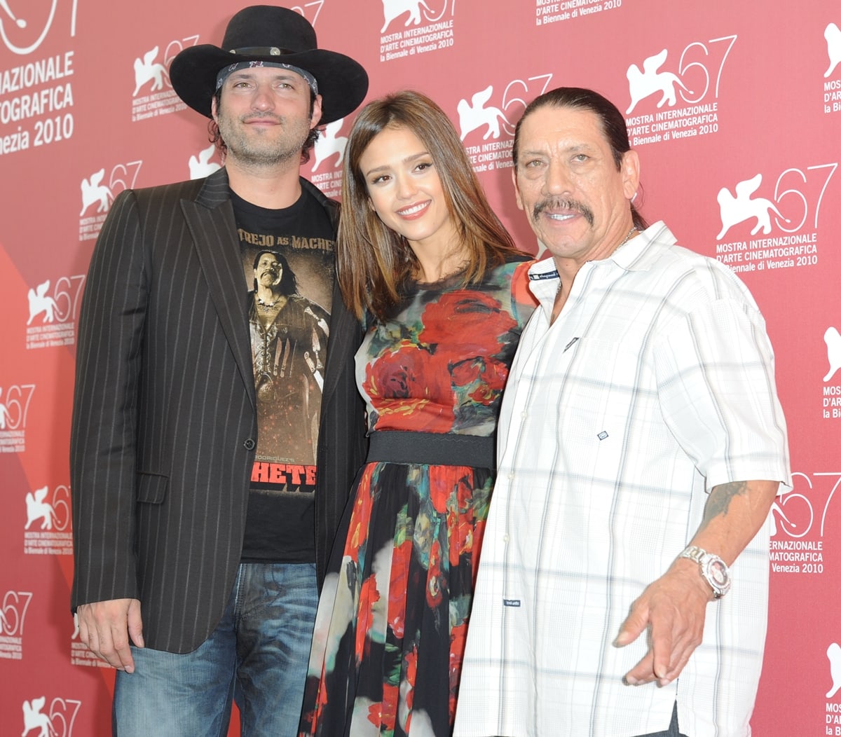 Director Robert Rodriguez, Actress Jessica Alba and Actor Danny Trejo attends the "Machete" photocall