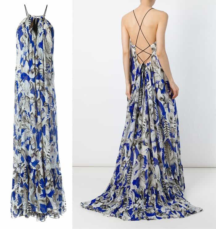 Roberto Cavalli Feather Print Evening Dress