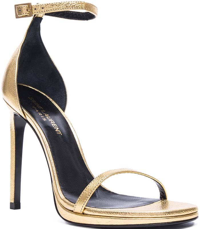 Saint Laurent Metallic Leather 'Jane' Sandals in Gold