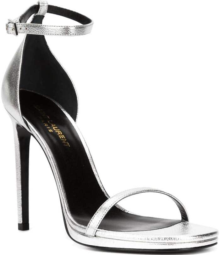 Saint Laurent Metallic Leather 'Jane' Sandals in Silver