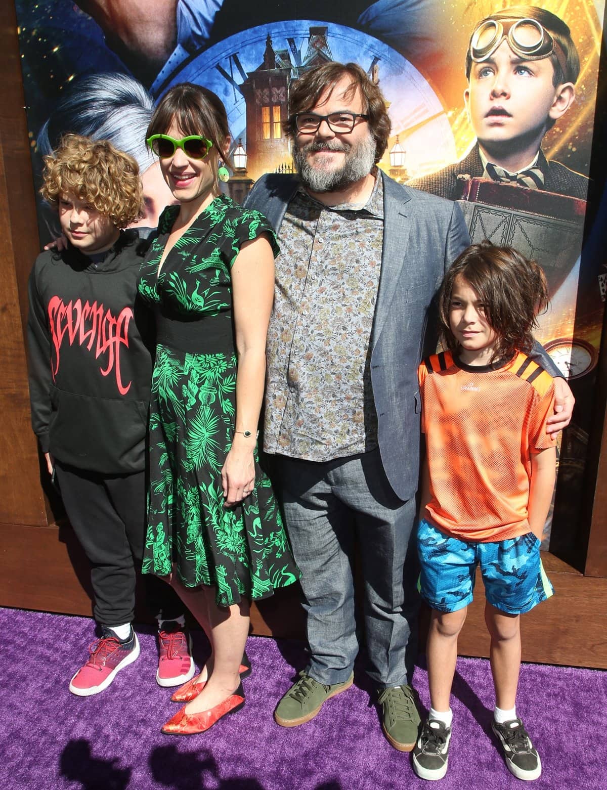 Samuel Black, Tanya Haden, Jack Black, and Thomas Black arrive for the Premiere Of Universal Pictures' "The House With A Clock In Its Walls"