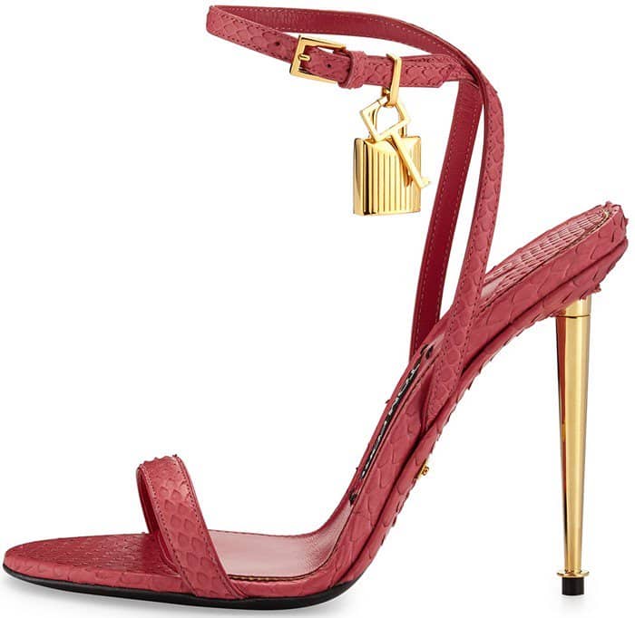 TOM FORD Lock Ankle-Wrap Python 110mm Sandals in Fuchsia
