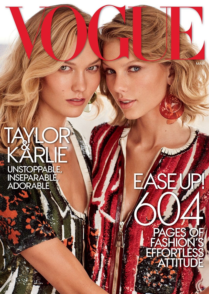 Taylor Swift and Karlie Kloss pose together for the cover of Vogue‘s March 2015 issue
