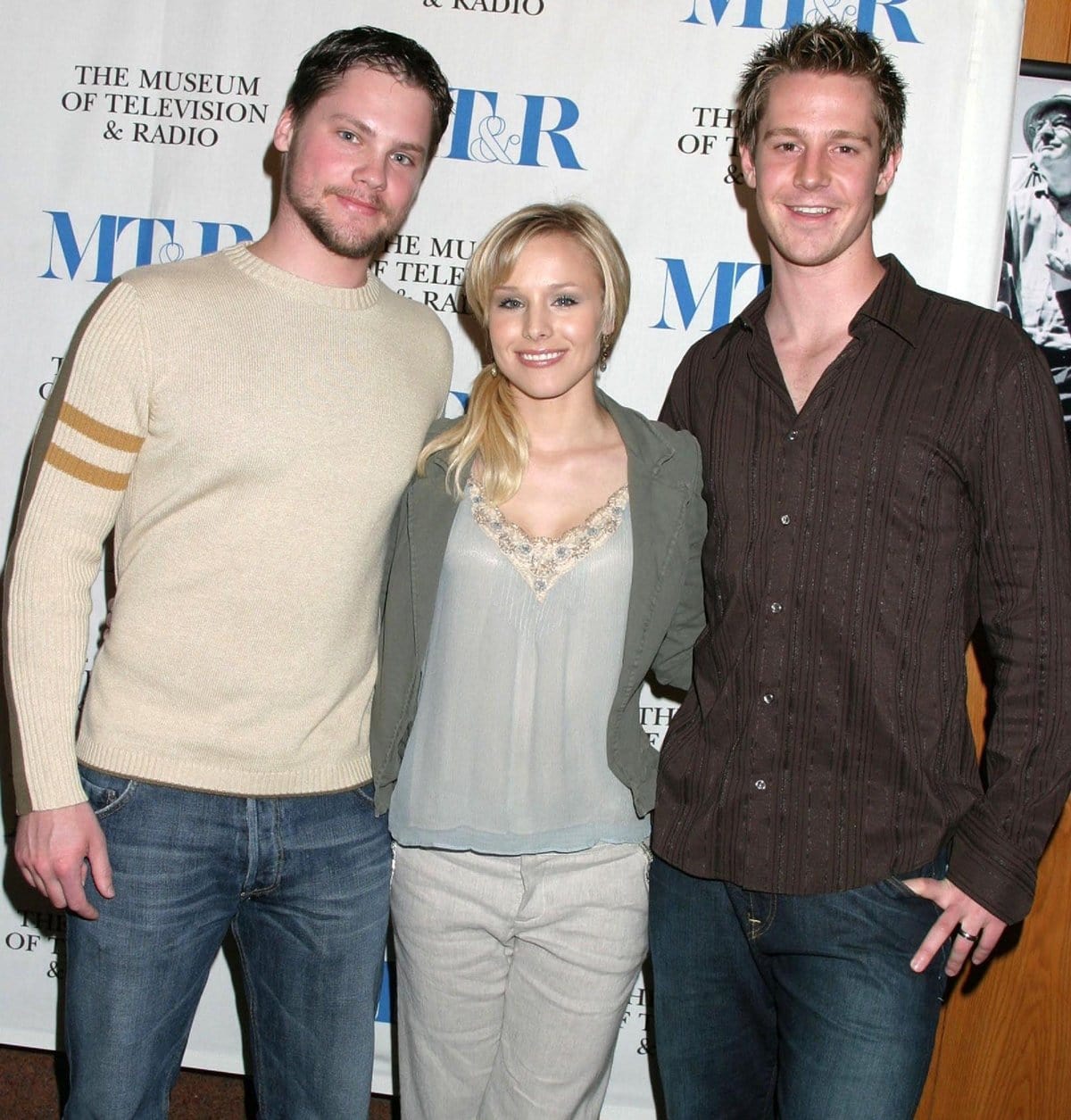 Kristen Bell promoting her television show Veronica Mars with her co-stars Teddy Dunn and Jason Dohring