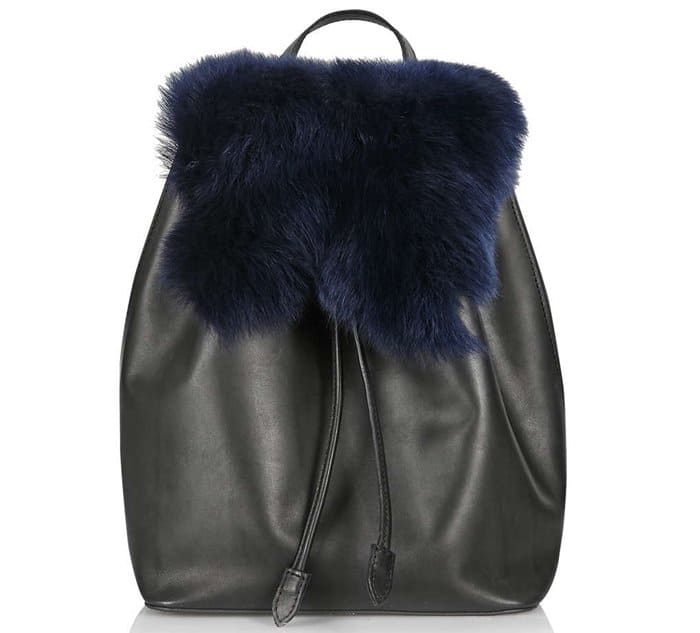 Topshop Premium Shearling Backpack Blue