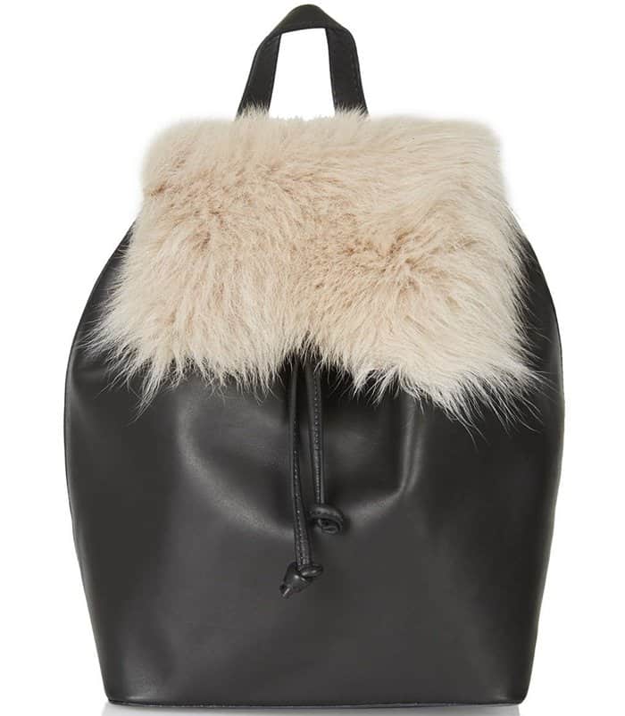 Topshop Premium Shearling Backpack Natural