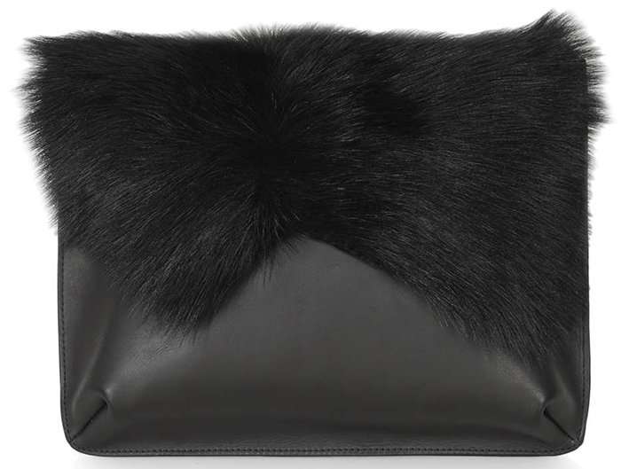 Topshop Premium Shearling Clutch Black