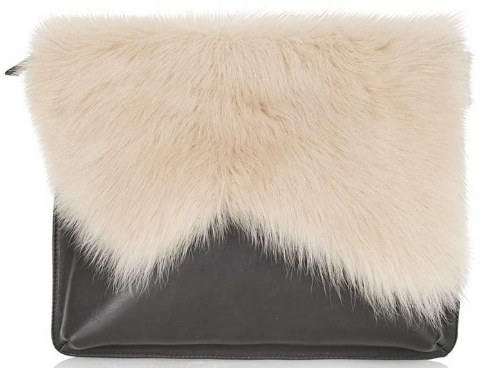 Topshop Premium Shearling Clutch White