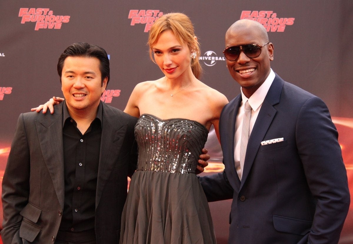 Tyrese Gibson, Justin Lin, and Gal Godot pose at the 'Fast & Furious 5' Germany Premiere